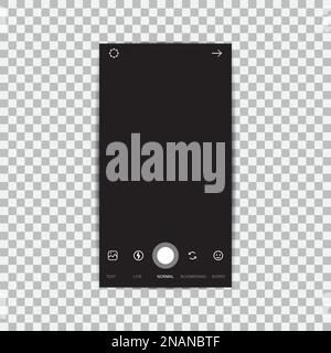 Camera interface frame with flat icons isolated on black background. Stock Vector