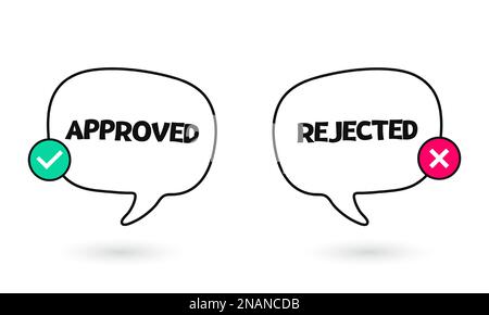 Approved and rejected bubble icon. Check or cross mark sign. Vector flat illustration Stock Vector