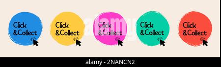 Click and collect with computer mouse pointer on circle stamp. Vector Stock Vector
