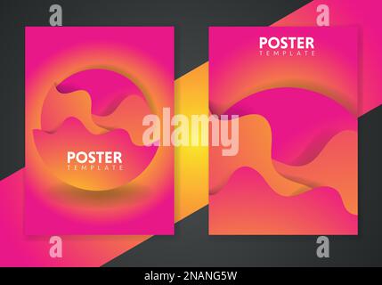 Abstract dynamic gradient graphic elements in modern style. Orange Posters with flowing liquid shapes, amoeba forms. Stock Vector
