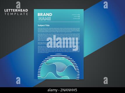 Blue letterhead template with flowing liquid shapes, amoeba forms. Abstract dynamic gradient graphic elements in modern style. Stock Vector