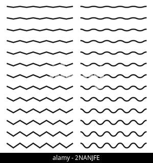 Set of seamless wavy zigzag lines on a white background Stock Vector