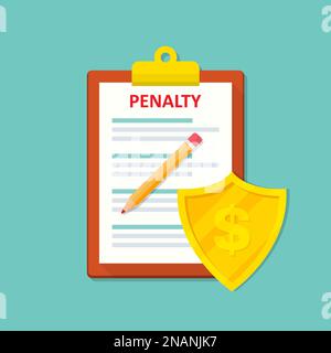 Penalty document icon with shield in a flat design. Vector illustration Stock Vector