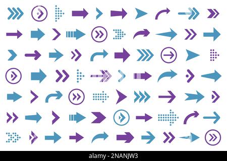 Set of arrows collection in blue and purple color on a white background for website design Stock Vector