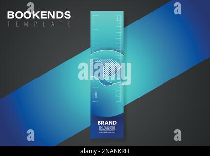Blue bookend template with flowing liquid shapes, amoeba forms. Abstract dynamic gradient graphic elements in modern style. Stock Vector