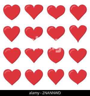 Set of red heart icons in a flat design Stock Vector