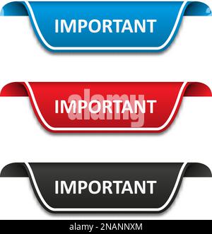 Important tag label set. Attention ribbon badge. Vector illustration Stock Vector