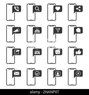 Set of smartphone notification icons in simple design. Vector illustration Stock Vector