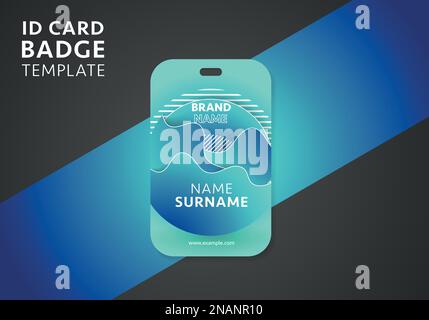 Blue badge template with flowing liquid shapes, amoeba forms. Abstract dynamic gradient graphic elements in modern style. Stock Vector