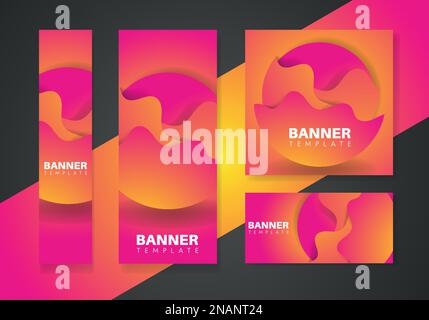 Purple and orange Banner set  template with flowing liquid shapes, amoeba forms. Stock Vector