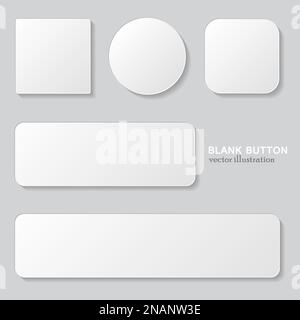 Set of white blank button. Round, square rounded buttons. Stock Vector