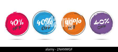 Set of grunge sticker with 40 percent off in a flat design with halftone. For sale, promotion, advertising Stock Vector