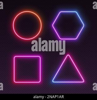 Neon gradient frames, glowing borders set, colorful futuristic UI design elements. Stock Vector