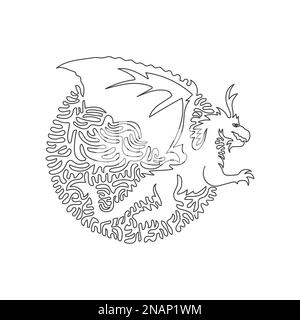 Continuous curve one line drawing of a mythological dragon. Single line editable stroke vector illustration of a fearsome winged dragon Stock Vector