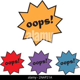 Comic boom oops icon set in a flat design. Stock Vector