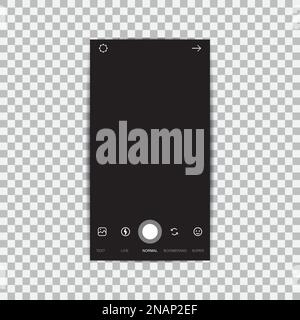 Camera interface frame with flat icons isolated on black background. Stock Vector