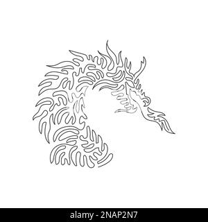 Continuous curve one line drawing of gruesome dragon curve abstract art. Single line editable stroke vector illustration of fire-breathing dragon Stock Vector