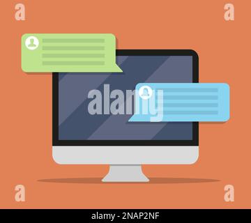 Computer monitor with chat message in a flat design. Stock Vector