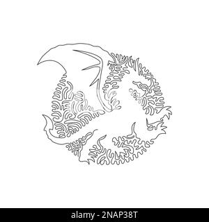 Continuous one curve line drawing of enormous dragon wings, abstract art in circle. Single line editable stroke vector illustration of fearsome dragon Stock Vector