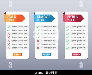 Price list, hosting plans and web boxes banners design. Stock Vector