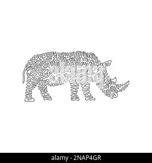 Continuous curve one line drawing of fearsome rhinoceros. Single line editable stroke vector illustration of giant horn-bearing rhinos Stock Vector