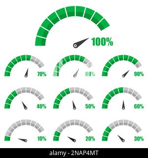 Set of speedometer or rating meter signs infographic gauge element with percentage Stock Vector