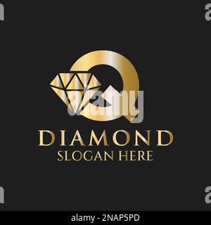 Letter Q Diamond Logo Design. Jewelry Logo With Diamond Icon Vector Template Stock Vector