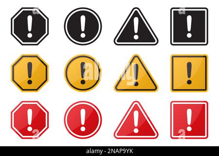 Set of hazard warning attention sign. Vector illustration Stock Vector