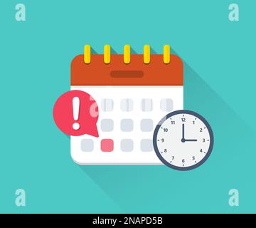 Calendar deadline with clock in a flat design Stock Vector