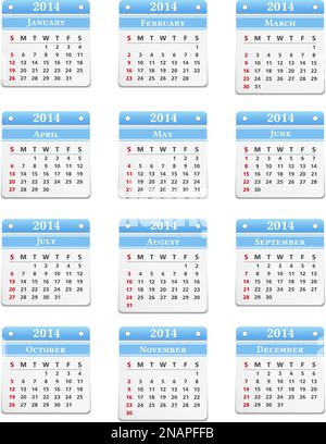 2014 Calendar on white background, vector eps10 illustration Stock Vector