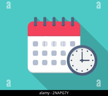 Calendar with clock in a flat design. Vector illustration Stock Vector