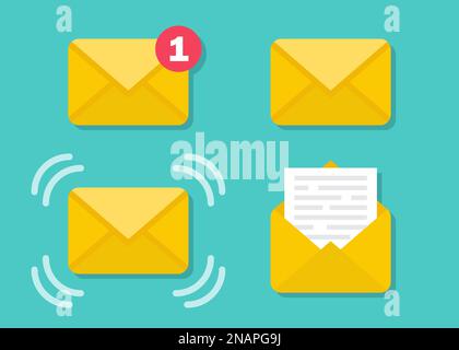 Set of email message envelope icons in a flat design Stock Vector