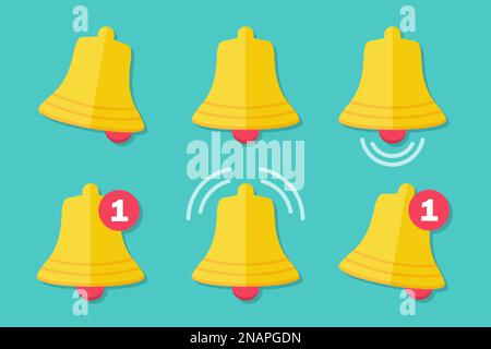 Set of notification bell icons in a flat design Stock Vector