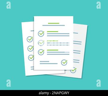 Document checklist paper sheets pile with tick in a flat design Stock Vector