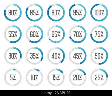 Set of colorful pie charts. Collection of blue percentage diagrams Stock Vector