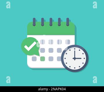 Calendar deadline with check and clock in a flat design Stock Vector