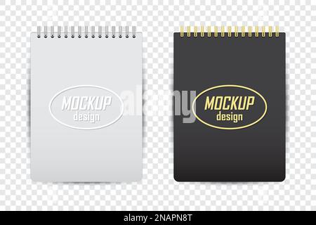 Mock up of notebook in two colors with shadow on a transparent background Stock Vector