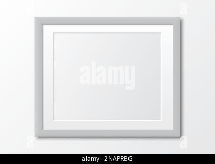 Realistic gray blank picture frame with shadow. Photo frame mock up on a white background Stock Vector