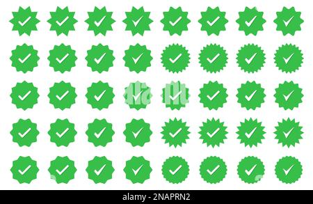 Set of green check mark badge icons in a flat design Stock Vector