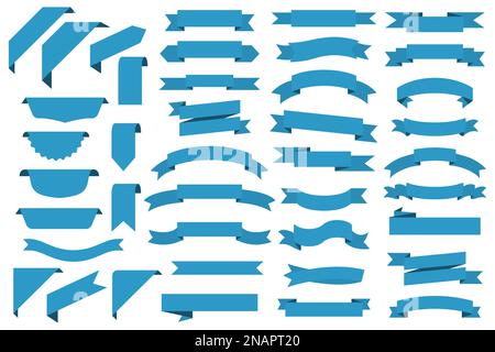 Set of blue ribbons banners on a white background Stock Vector