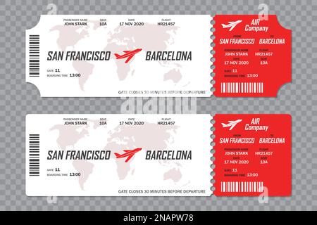 Set of airline boarding pass tickets on a transparent background Stock Vector