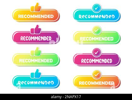 Set of recommended banners with thumb up and tick Stock Vector