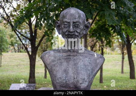 Statue of Mahatma Gandhy, creator of non-violence resistance global movement, placed in public park in Belgrade, Serbia Stock Photo