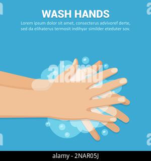 Washing hands with soap concept in a flat design. Vector illustration Stock Vector