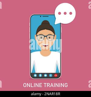 Online training with video teacher in smartphone in a flat design Stock Vector