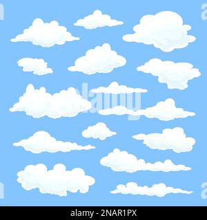 Set of clouds in a flat design on a blue background Stock Vector