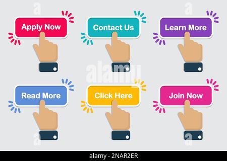 Set of hand click on buttons in a flat design Stock Vector