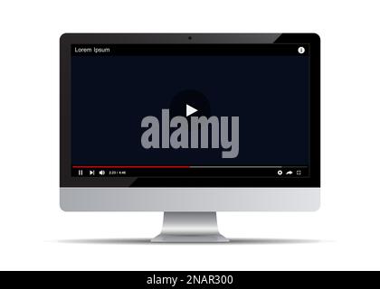 Computer monitor with web video player template Stock Vector