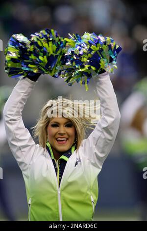 The Seattle Seahawks Sea Gals cheerleaders perform in the first half of an  NFL football game against the Philadelphia Eagles, Thursday, Dec. 1, 2011,  in Seattle. (AP Photo/Ted S. Warren Stock Photo 