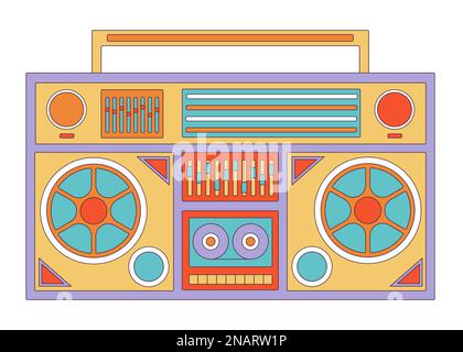 Groovy retro cassette tape recorder Retro cartoon vector illustration on white background. Stock Vector